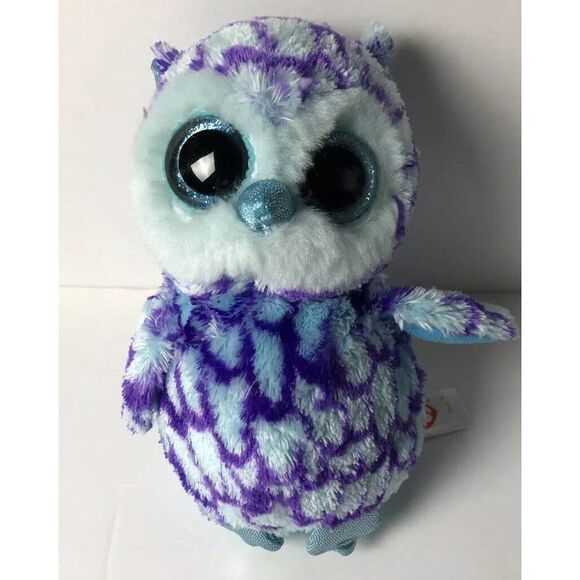 Ty Beanie Boo Oscar Owl Bird‎ 2015 Purple 6 Inches Plush Doll  Blue Sparkle Eyes - Picture 1 of 11